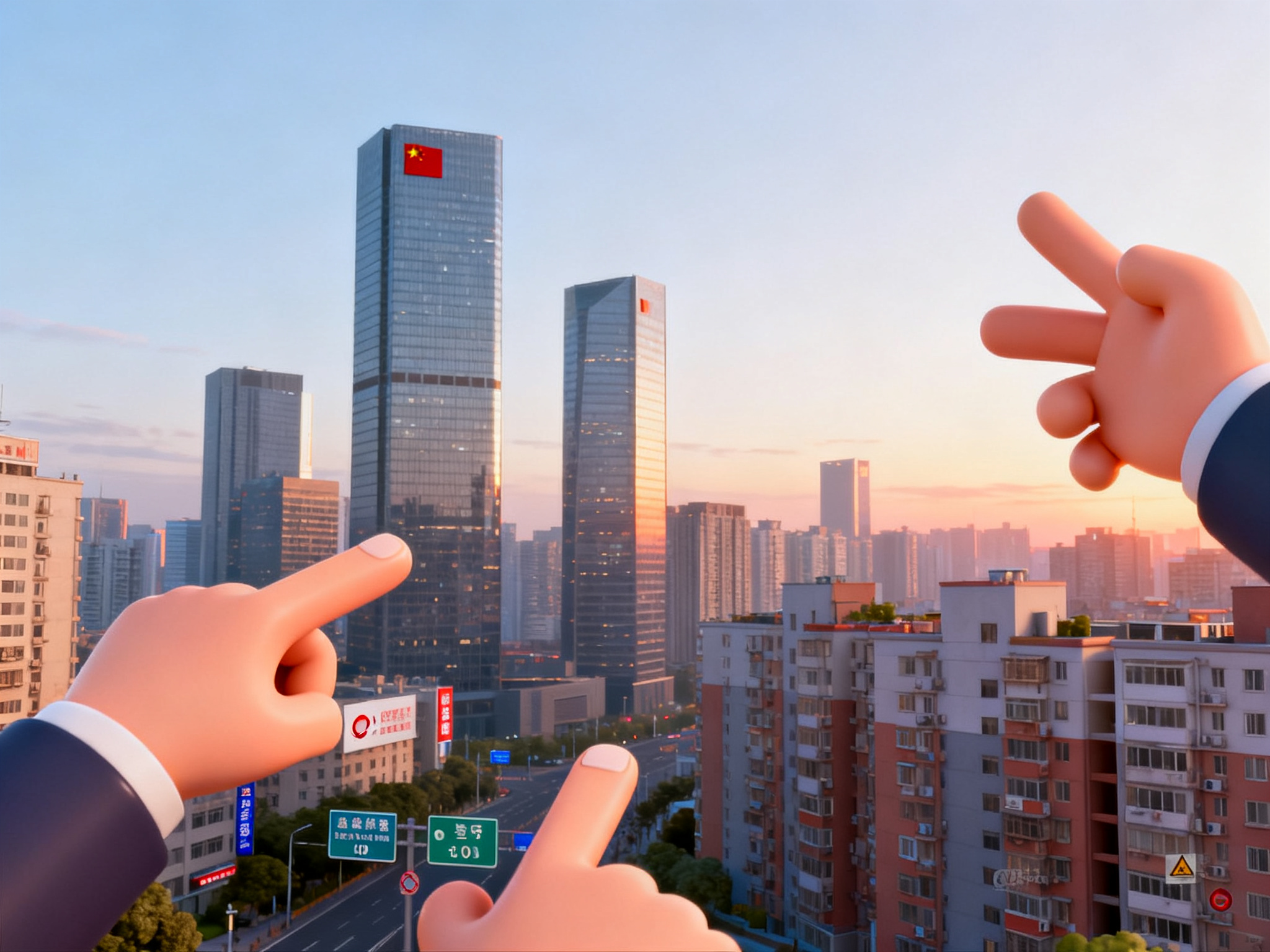 An urban skyline at dawn showing office towers and residential buildings against a clear sky, symbolizing the nation's economic landscape.