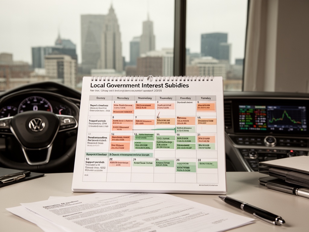 Calendar showing application deadlines and support periods marked across multiple months for local government interest subsidies.