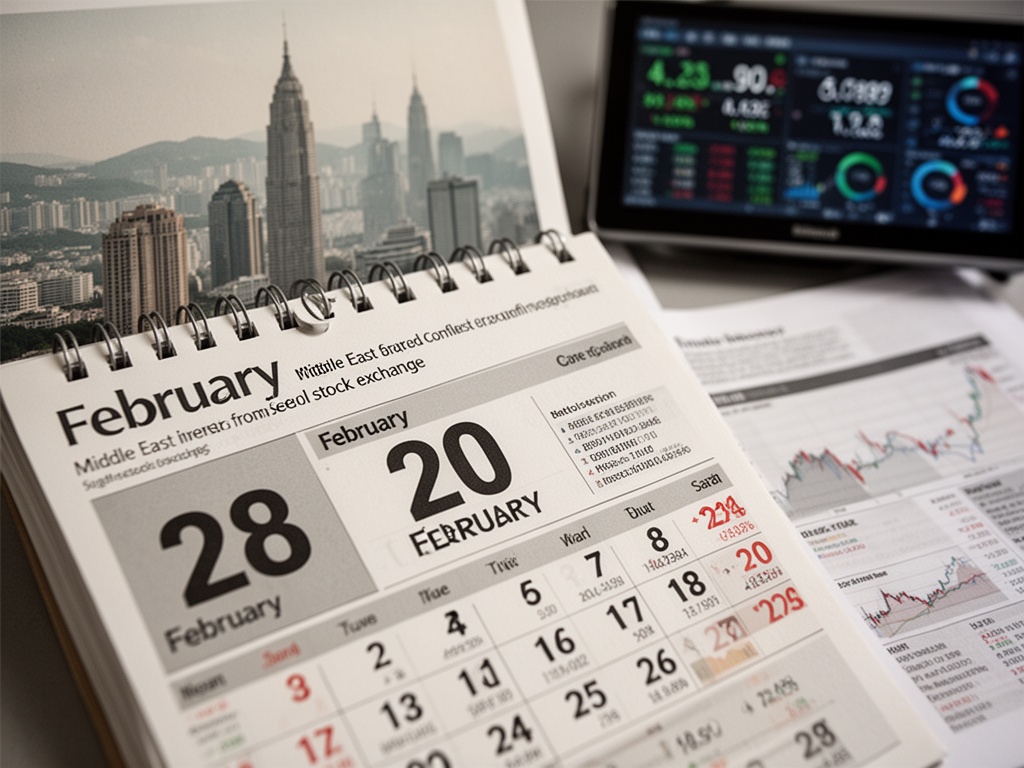 A calendar marking February 28 when Middle East conflict erupted, triggering foreign investor outflows from Seoul stock exchange.