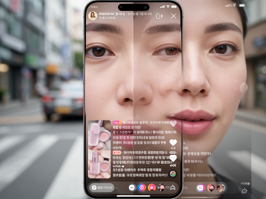 Social media feed displaying viral Korean beauty product videos gaining millions of views on short-form platforms.