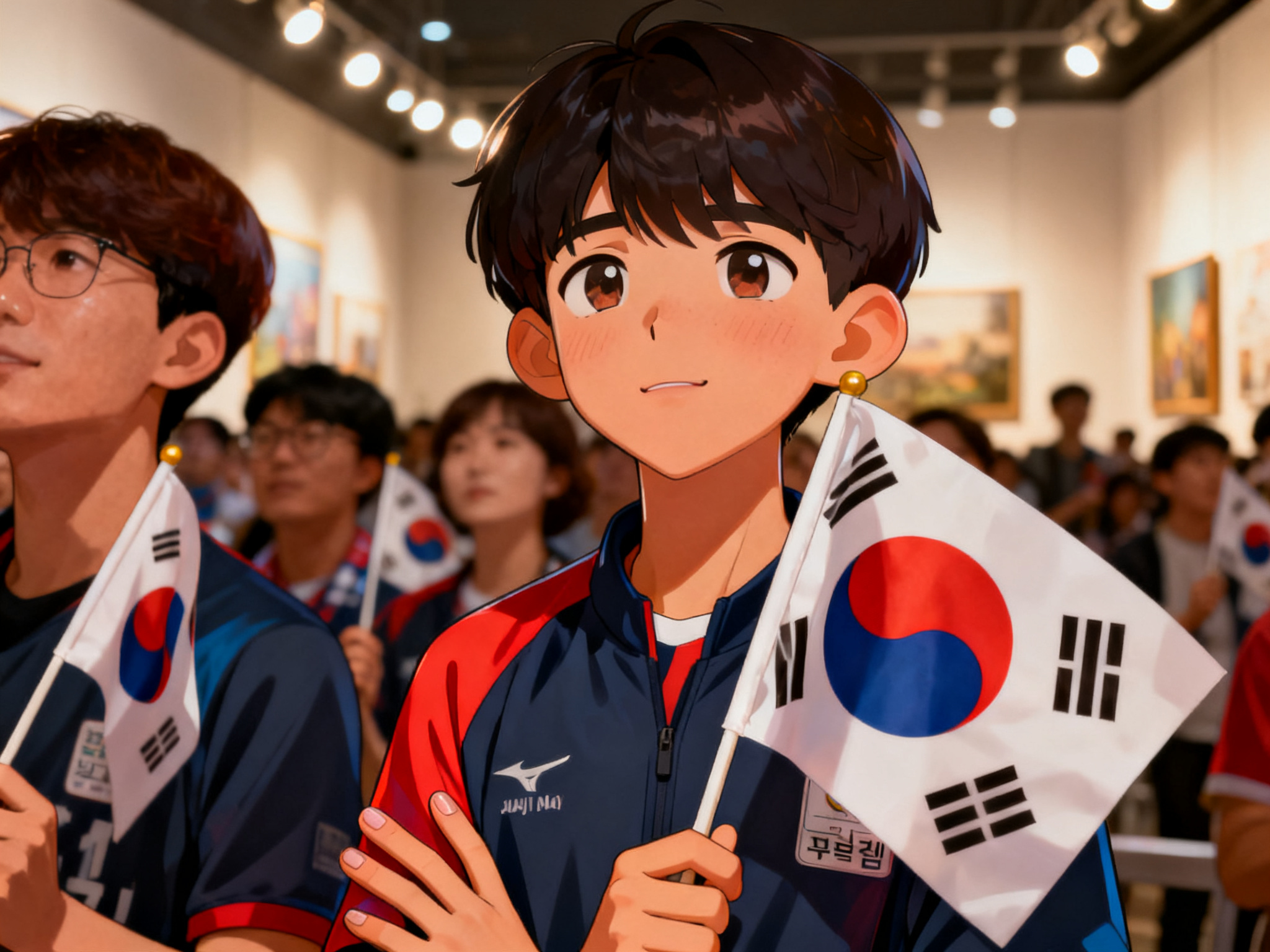 Korean spectators holding flags in a Seoul plaza as the national team roster is announced in May.