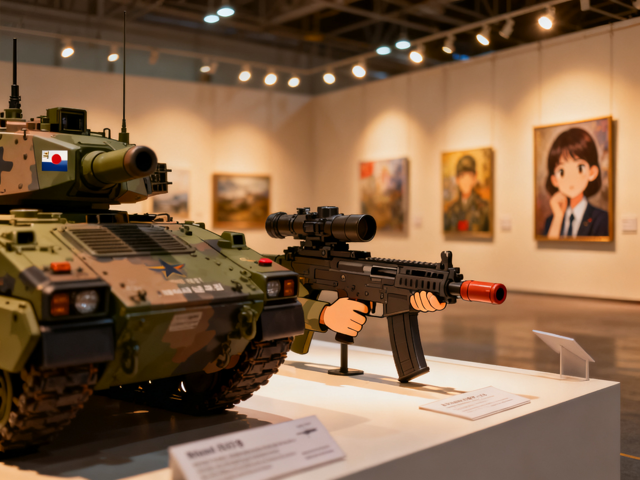 A unified defense expo floor in Goyang, South Korea in September displaying military equipment and technology from multiple nations.