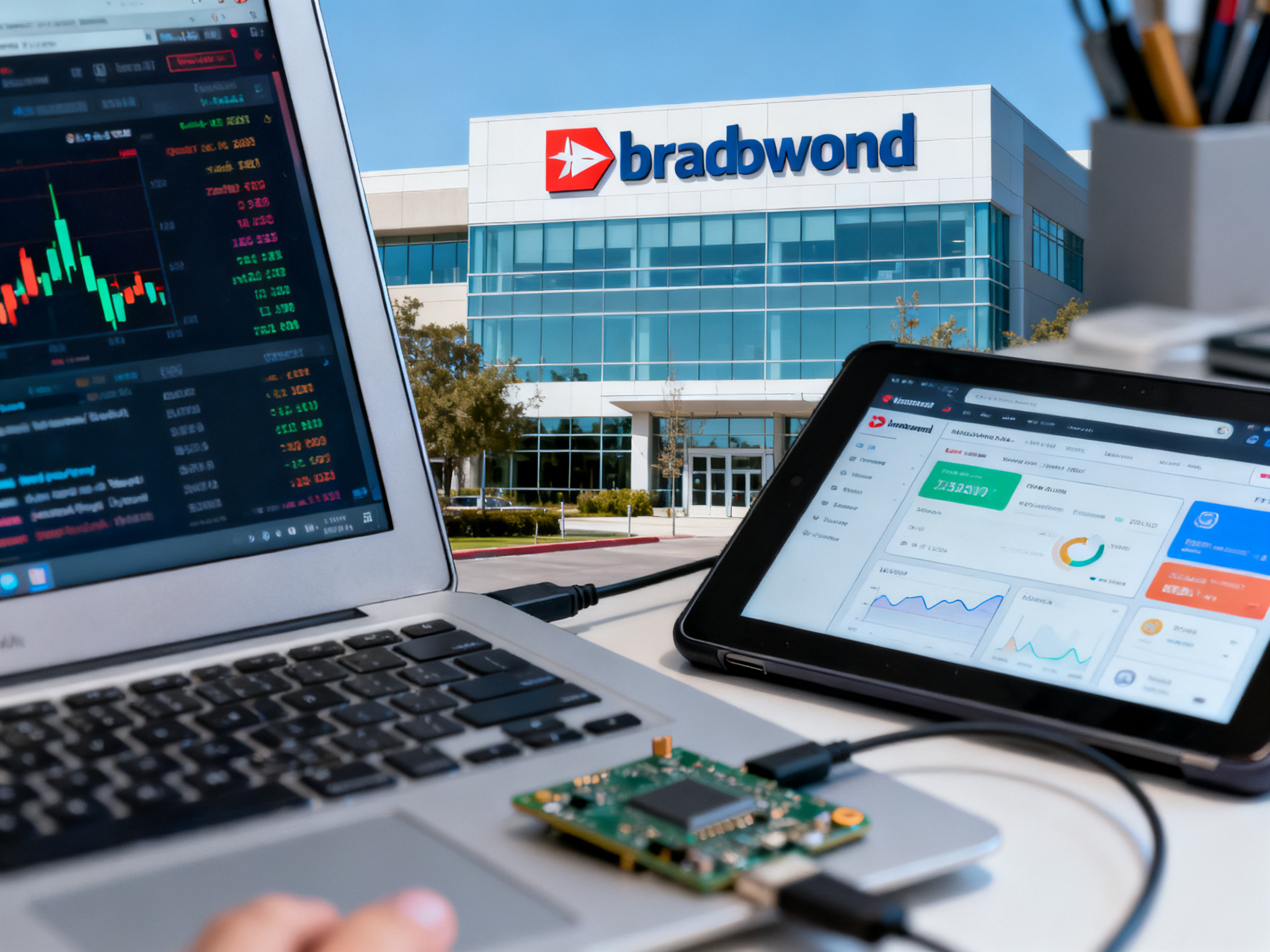 Broadcom headquarters or corporate building exterior, representing the earnings announcement that triggered market movement.