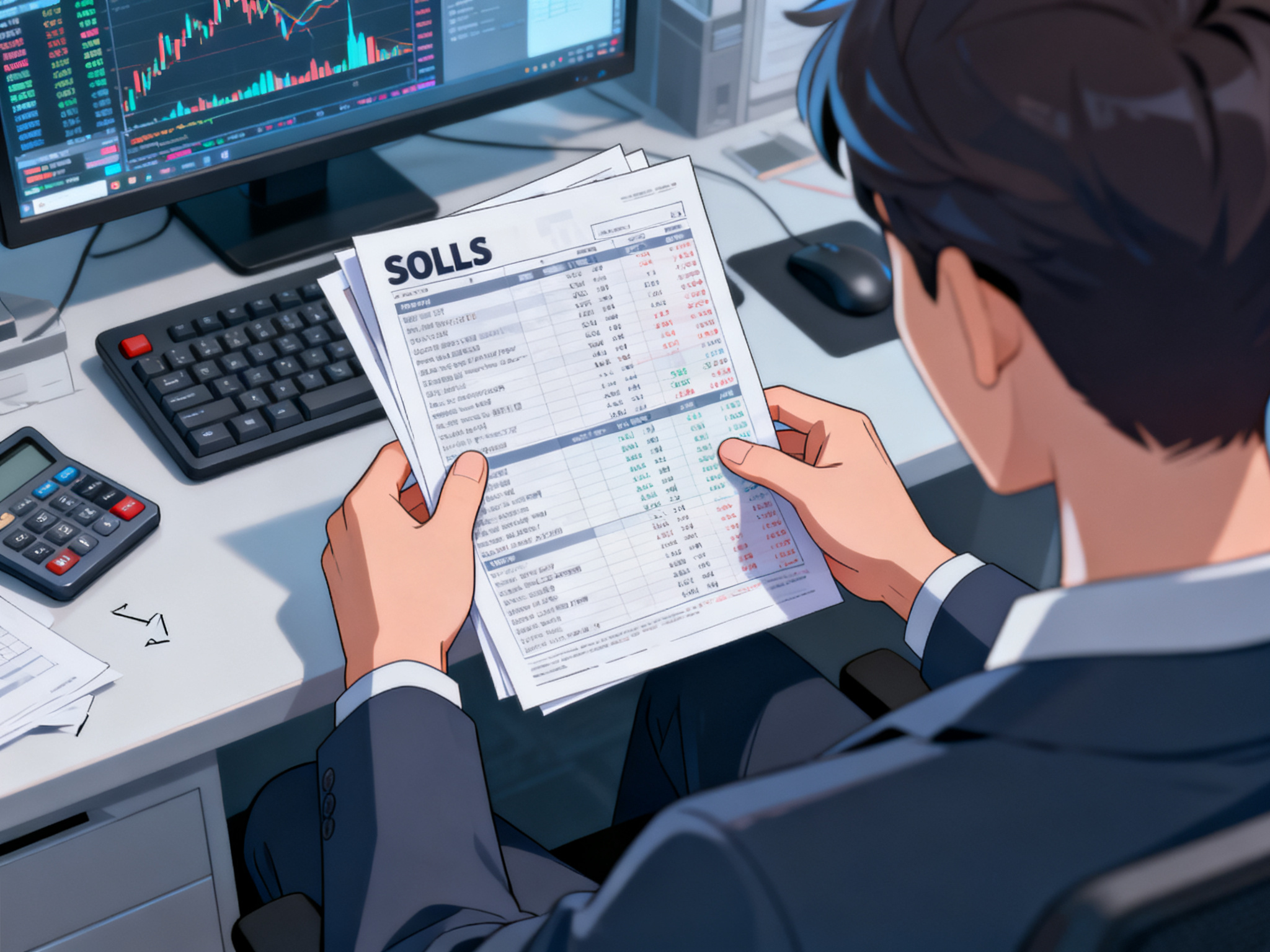 Traders' hands holding sell orders or financial documents, depicting the cascade of semiconductor stock liquidation across multiple companies.