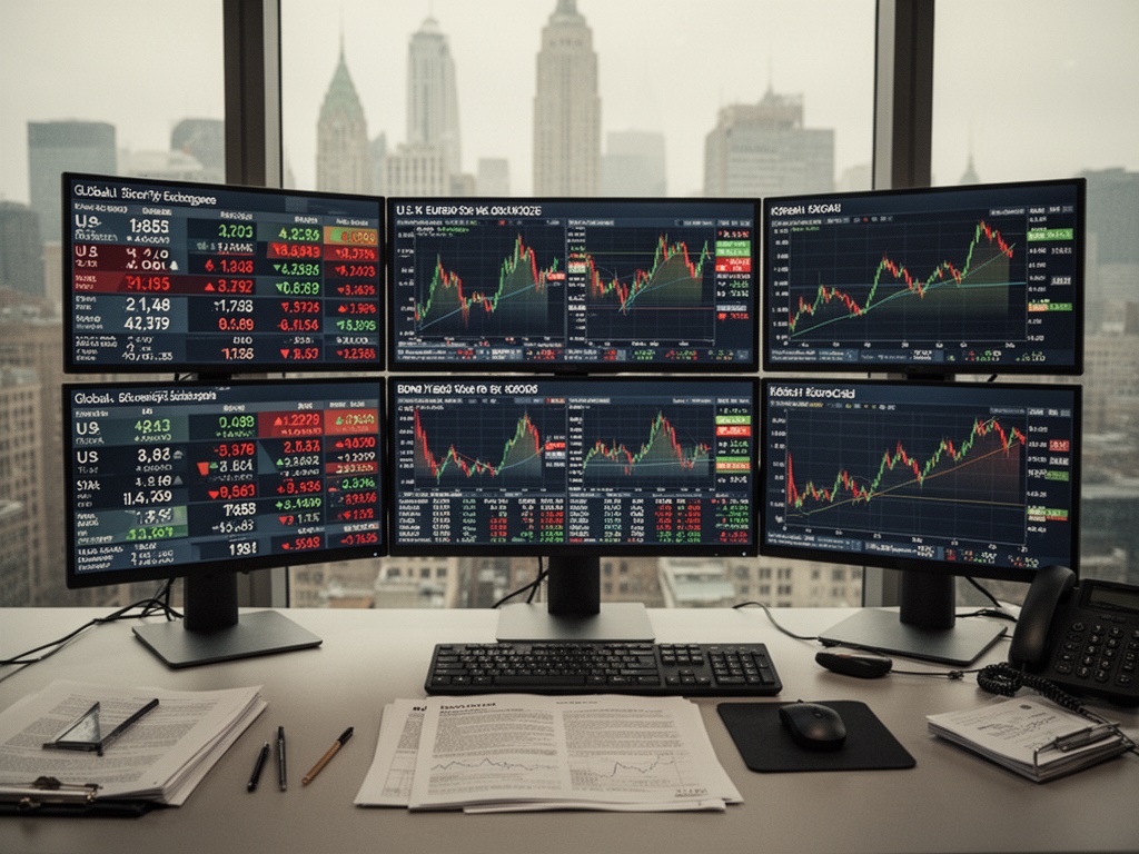 Global currency exchange rate boards and bond yield curves on display, showing interconnected market signals between U.S., European, and Korean financial systems.