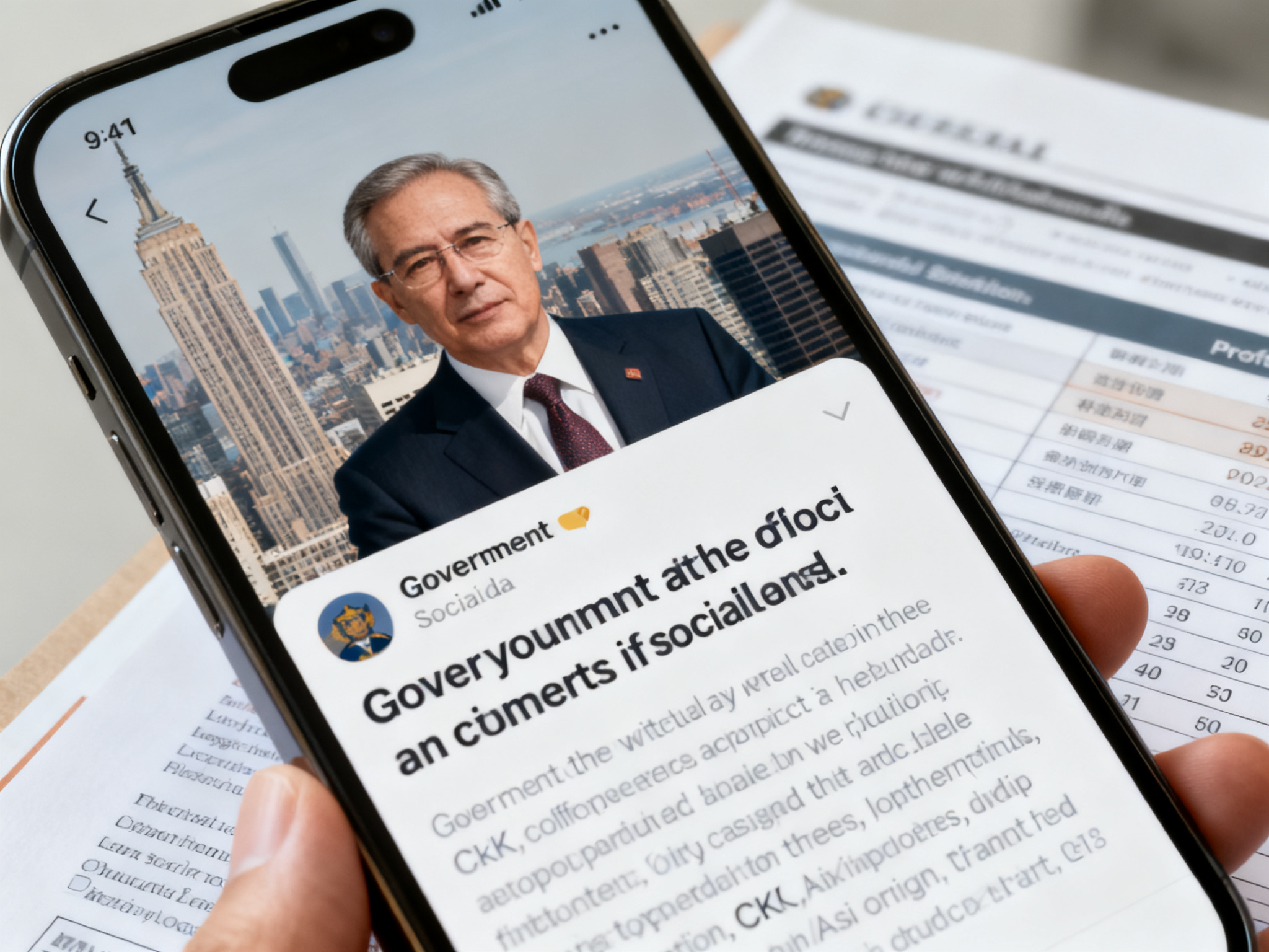 Government official's social media announcement on a mobile device screen, text visible but unreadable.