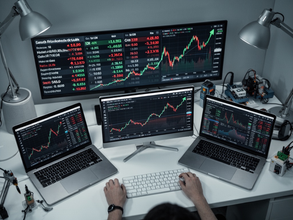Stock price ticker display showing sharp upward momentum line graph, reflecting market reaction to supply shortage and earnings growth projections.