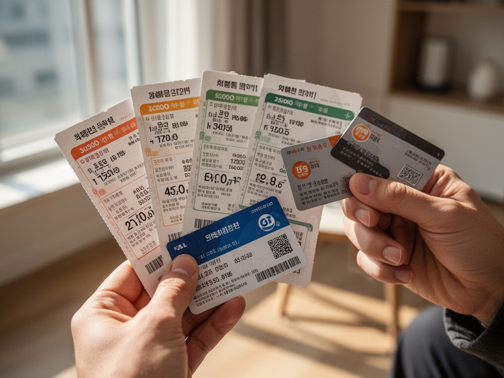 Confused visitor comparing printed ticket prices across different seasons, holding multiple discount vouchers and cards.