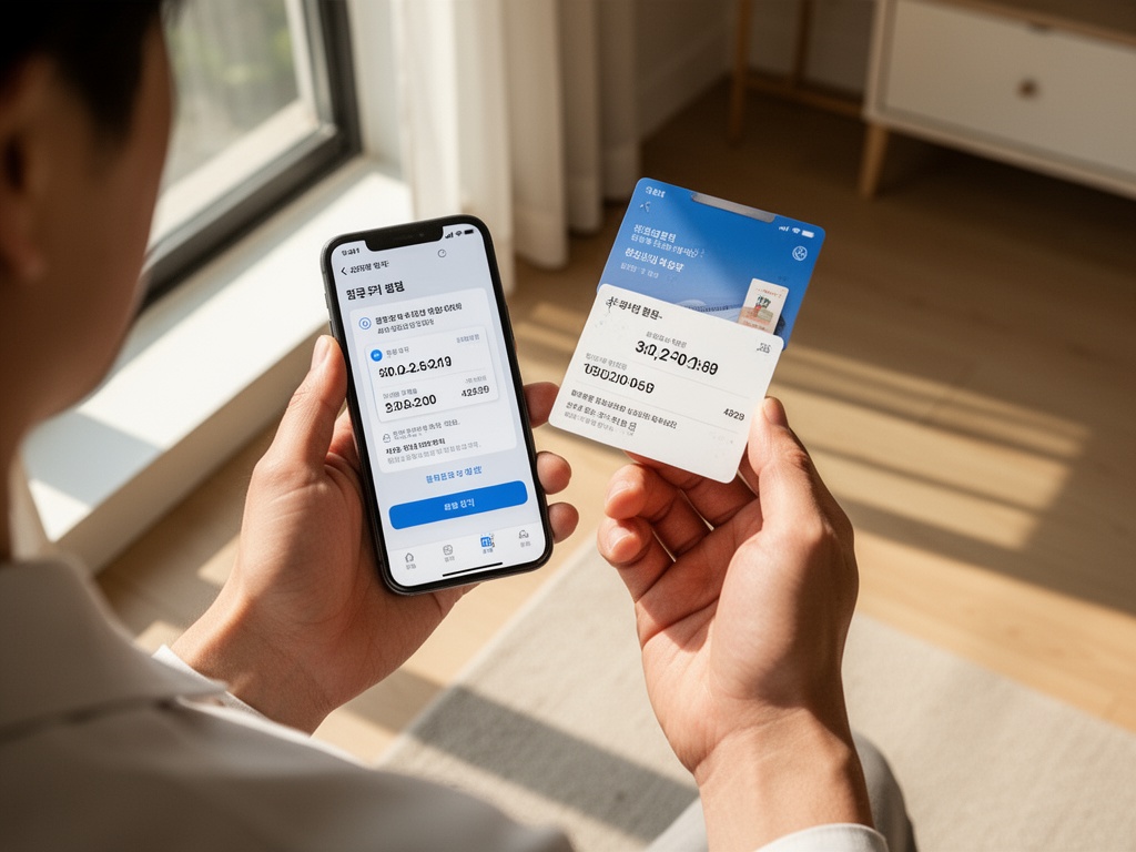 Hands holding a partnered card making an online smart reservation 30 days before the visit date on a smartphone screen.
