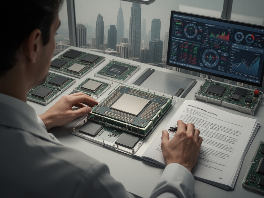 Close-up of semiconductor memory chip components and production facility interior, representing AI chip supply surge.