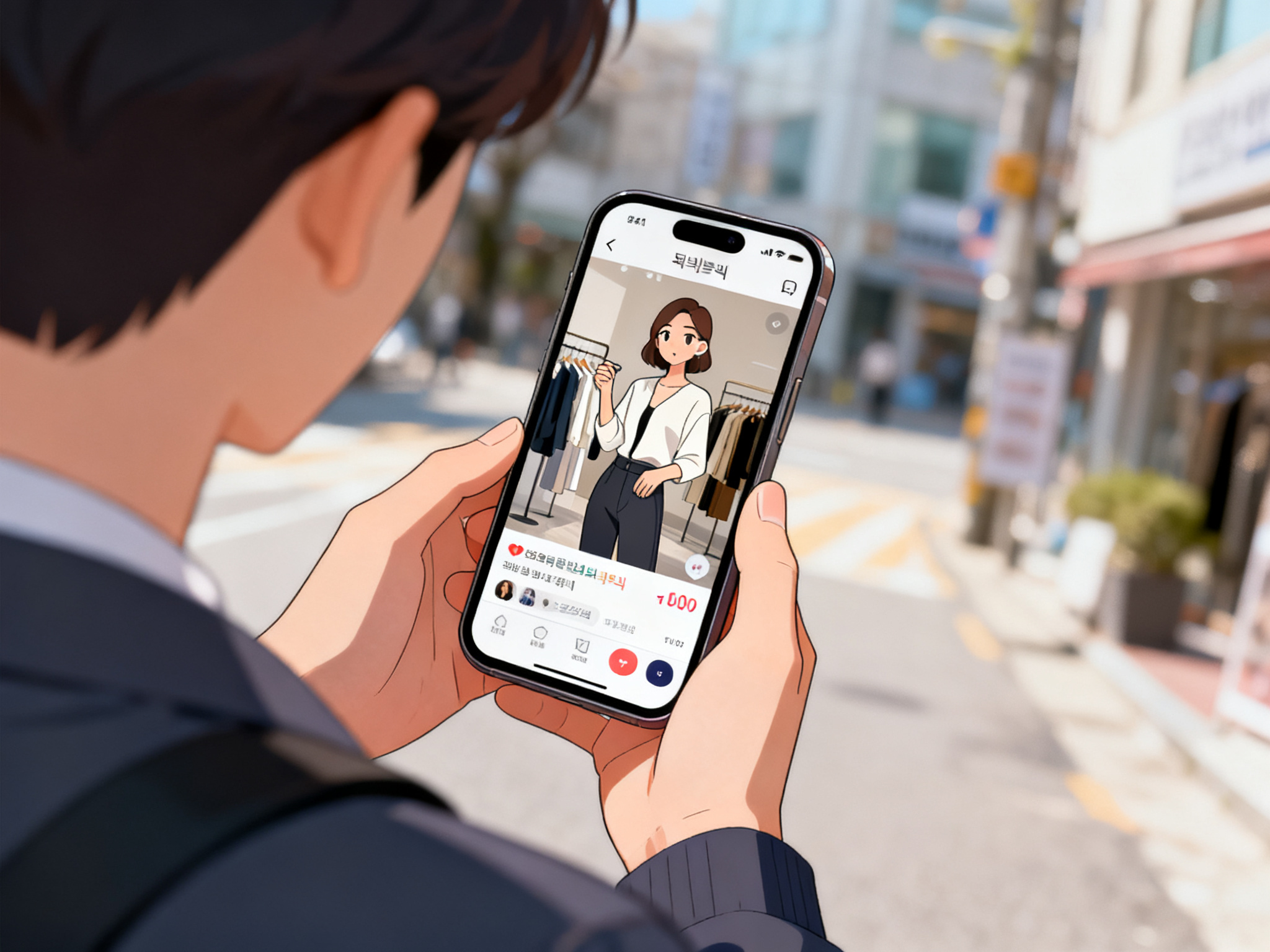 Smartphone screen playing short-form video content of styling demonstrations with engagement metrics visible.