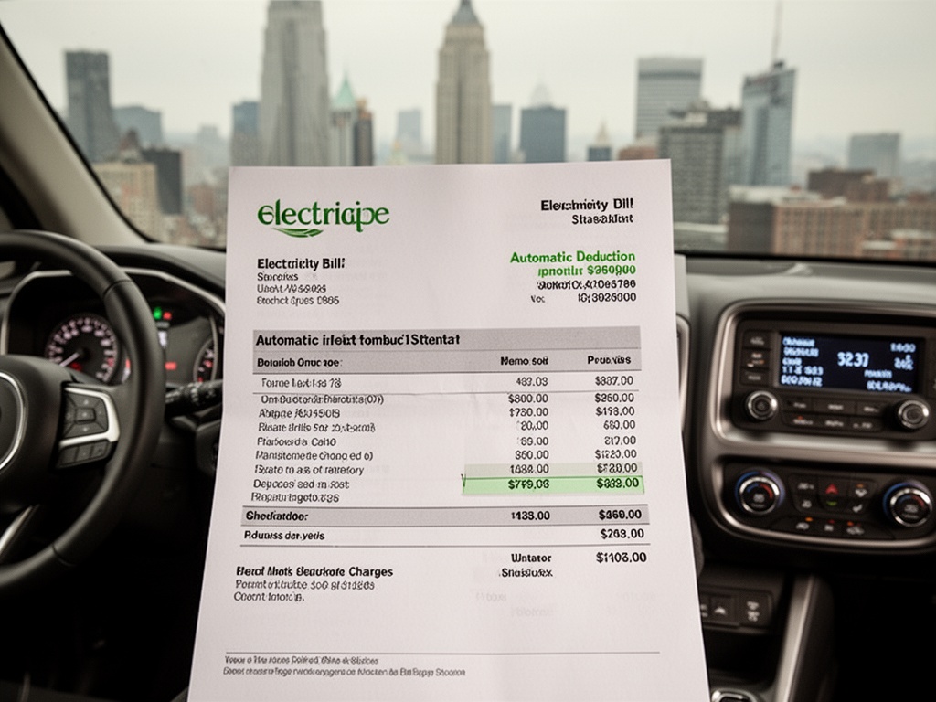 An electricity bill statement showing automatic deduction amount applied in the next month's charges, with satisfaction visible in the document layout.