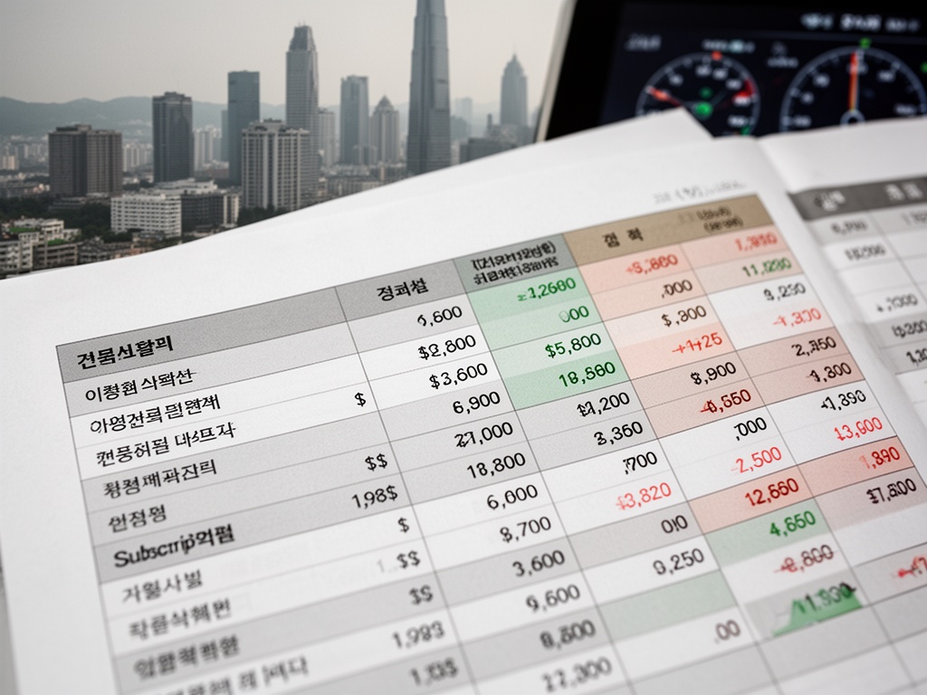 A Korean household budget spreadsheet displaying communication, transportation, and subscription expenses separated into columns.