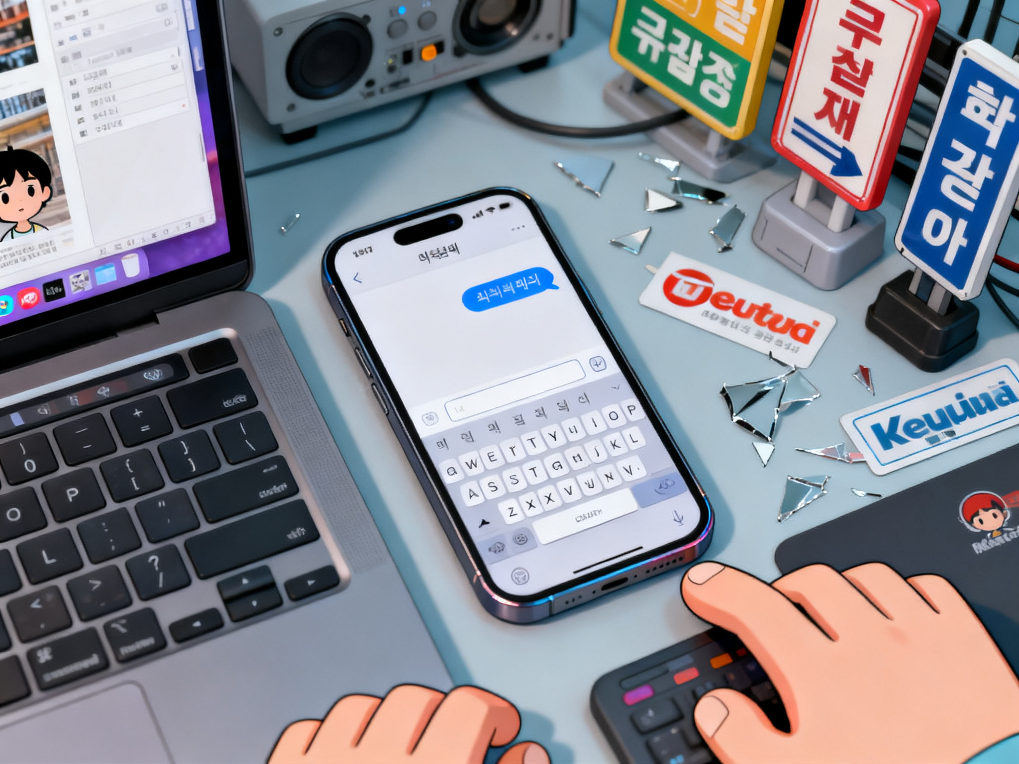 Smartphone showing a basic conversational chat interface with simple text input field and response bubbles.