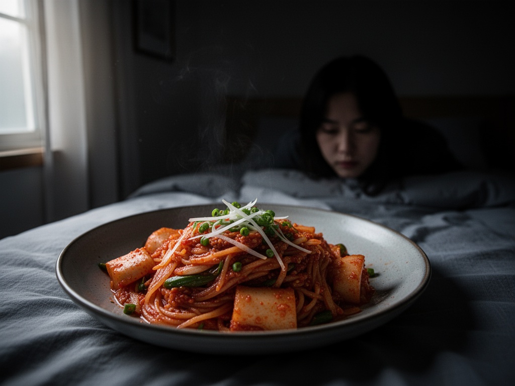 A darkened Korean home bedroom with all lights off, a person waiting for eyes to adjust to complete blackness.