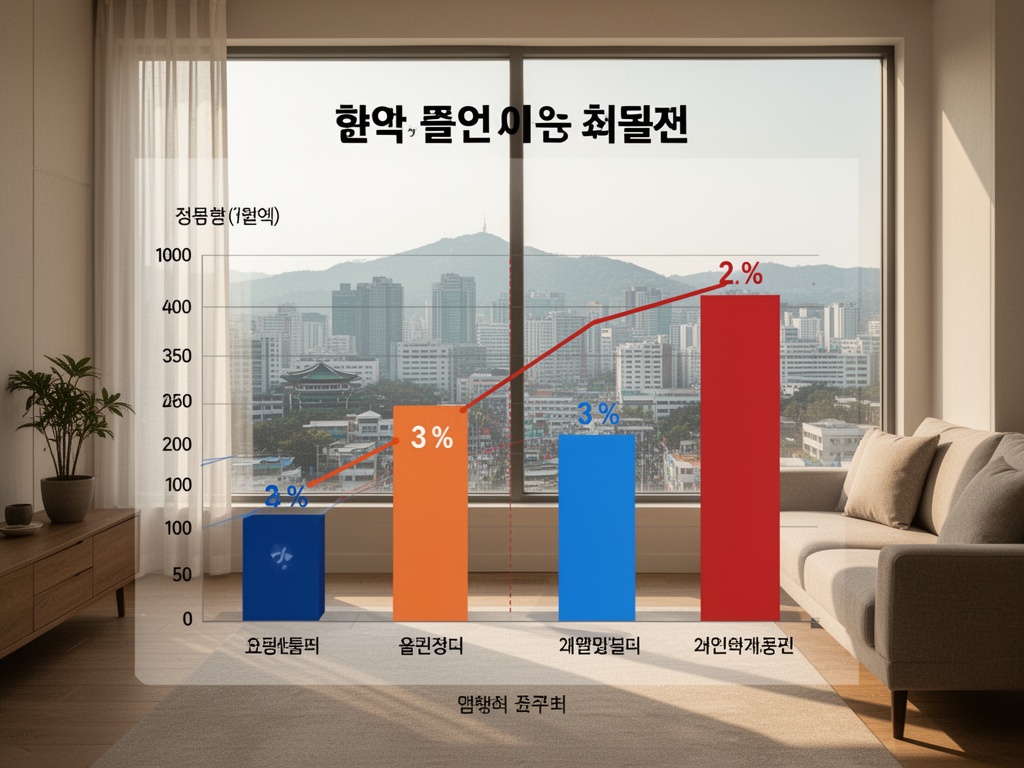 A polling chart showing narrowed gap between candidates at 2 percentage points, with Seoul cityscape backdrop.