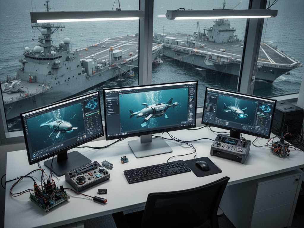 A naval base facility with infrastructure ready to integrate and deploy the new underwater drone fleet system.