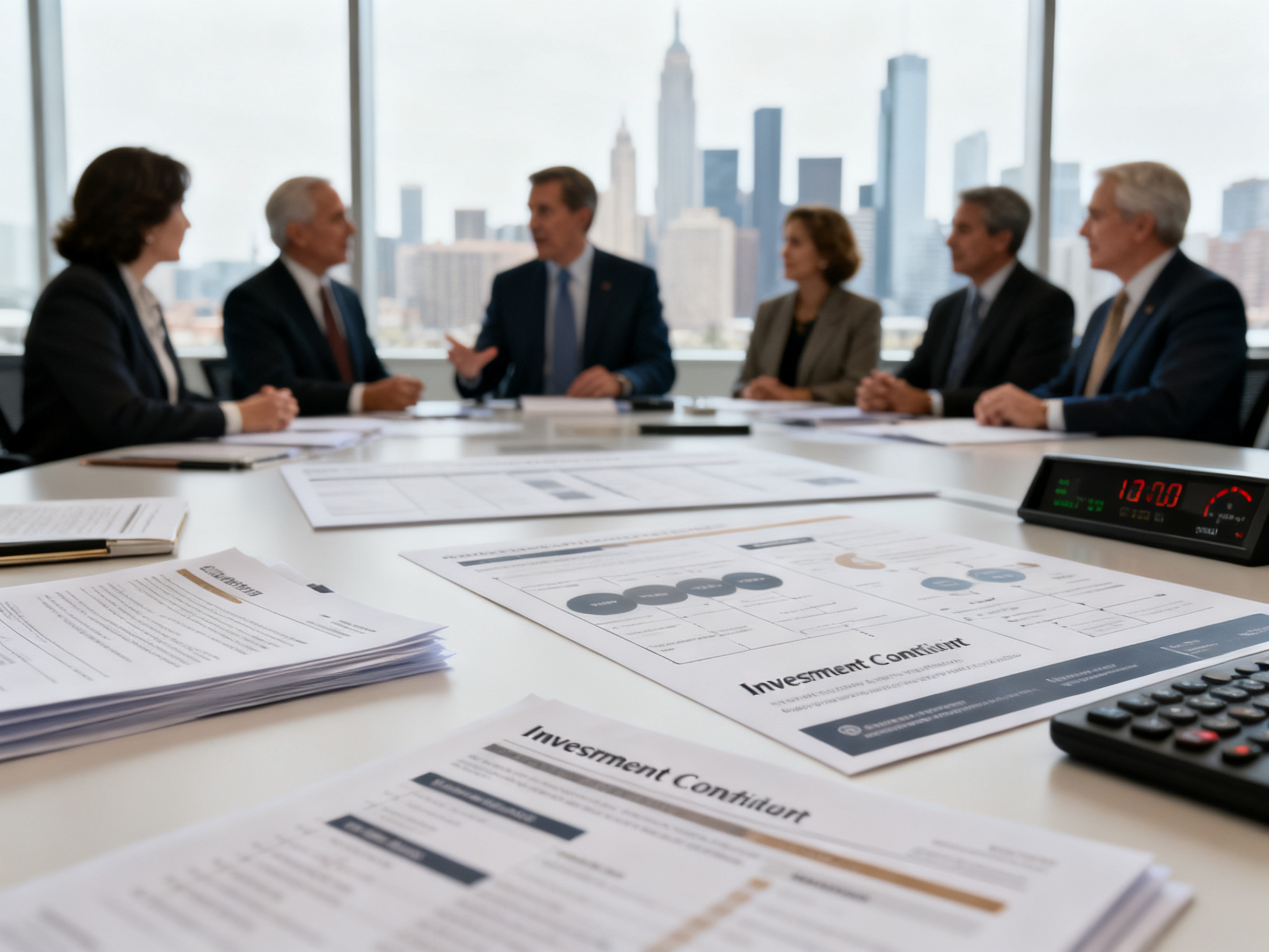 Post-ceremony gathering of business executives and government representatives in discussion around investment commitment boards and partnership frameworks.