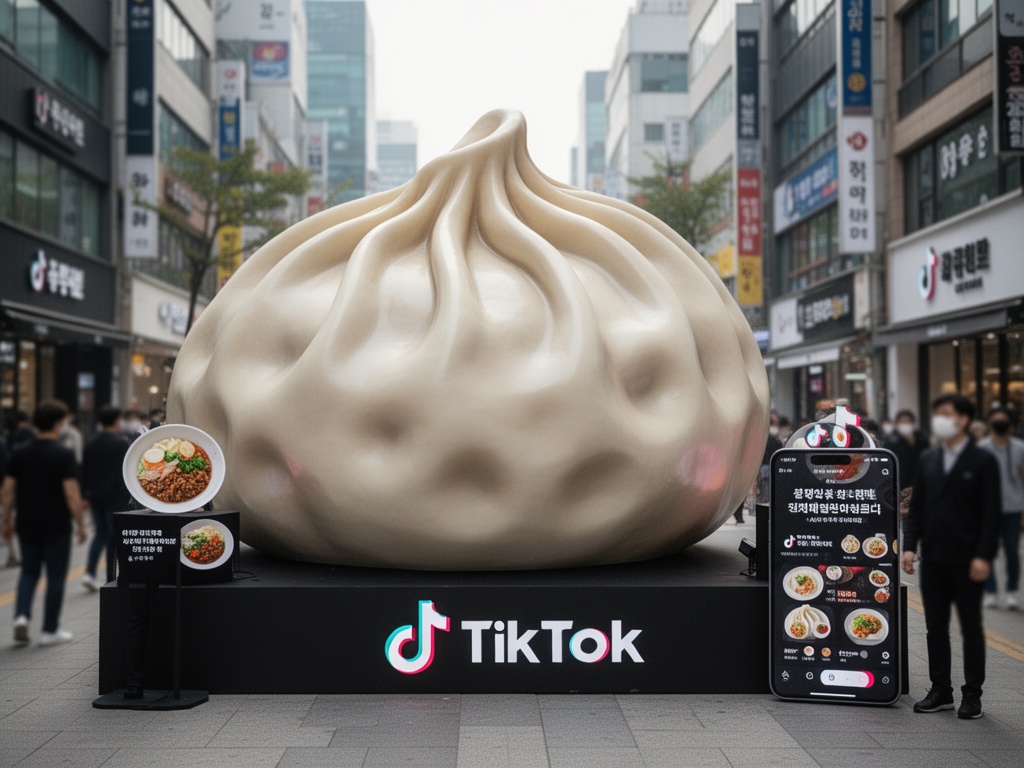 A large dumpling sculpture photo zone and TikTok challenge event generated viral moments, positioning Korean cuisine as refined culinary experience rather than novelty food.