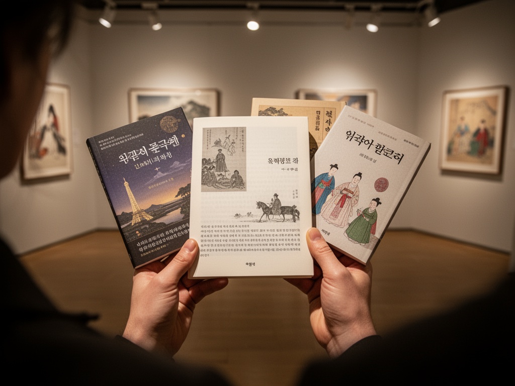 Hands holding a published Korean novel translation, with European and Asian edition covers fanned beside it.