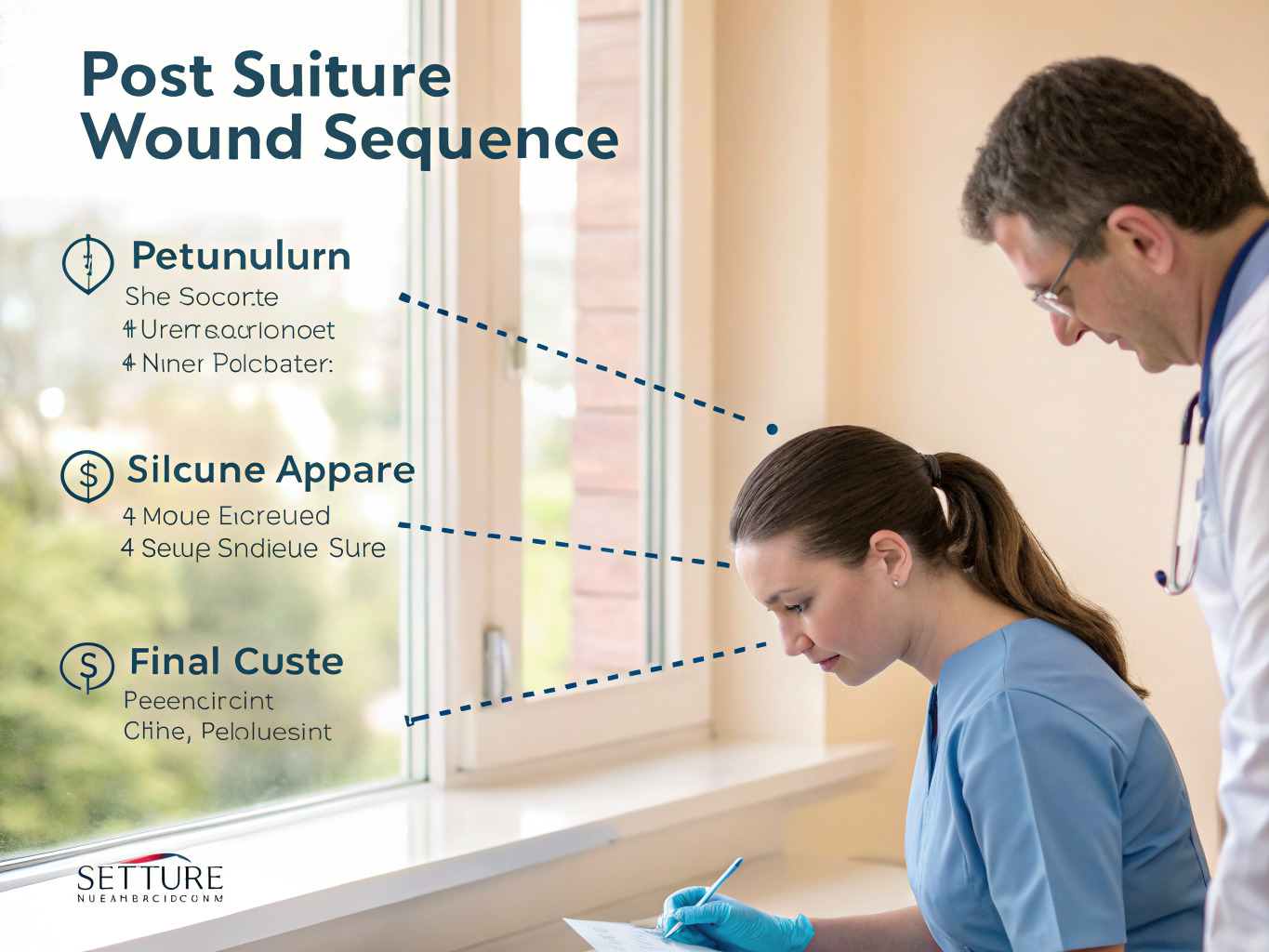 Post-suture wound care sequence: petrolatum application, silicone gel treatment at 6+ months follow-up, and healed scar appearance outcome.